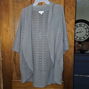 Studio Works Gray  Knit Cardigan Sweater Women's Size Large Open Front Short Slv